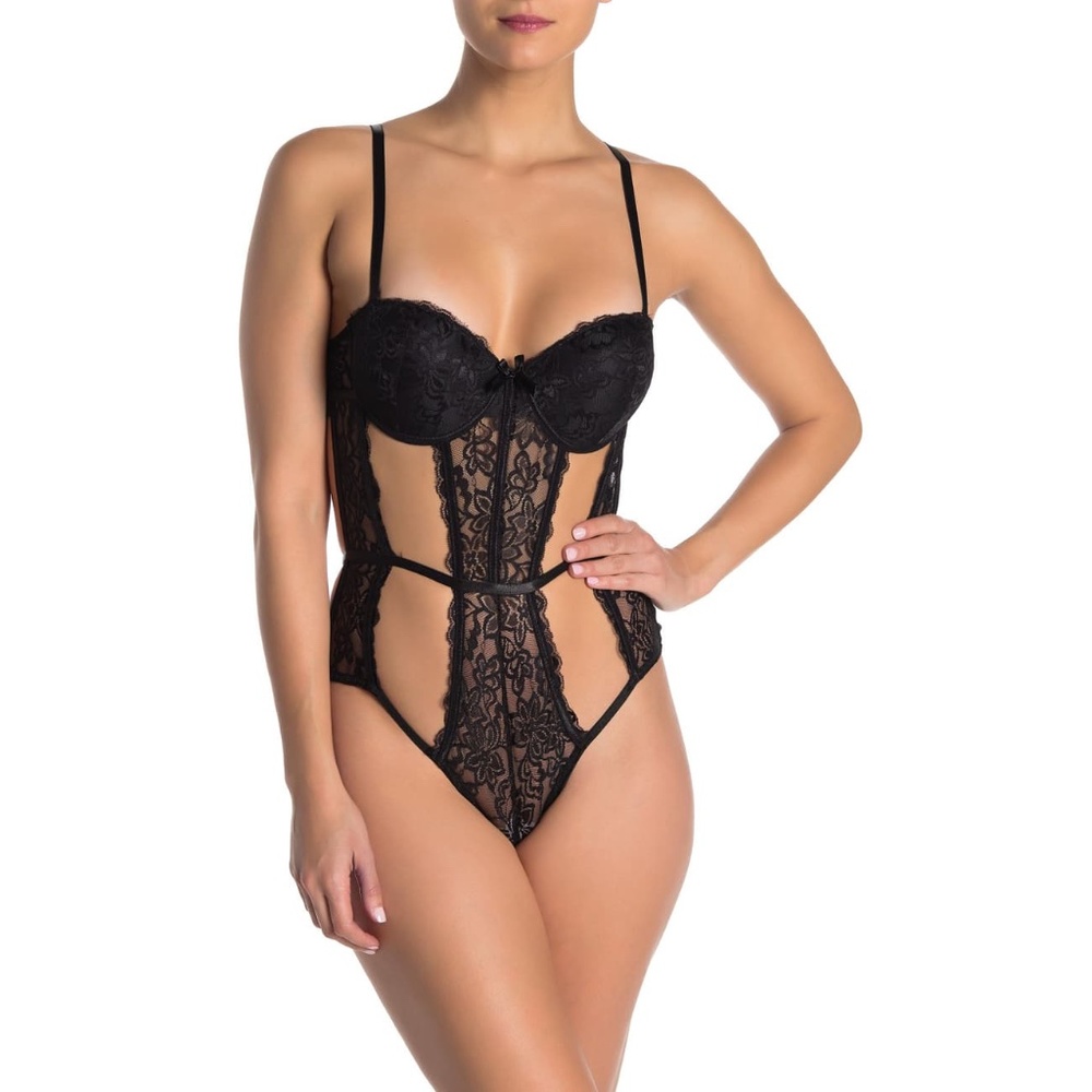 NWT SECRET LACE Lace Cutout Thong Bodysuit